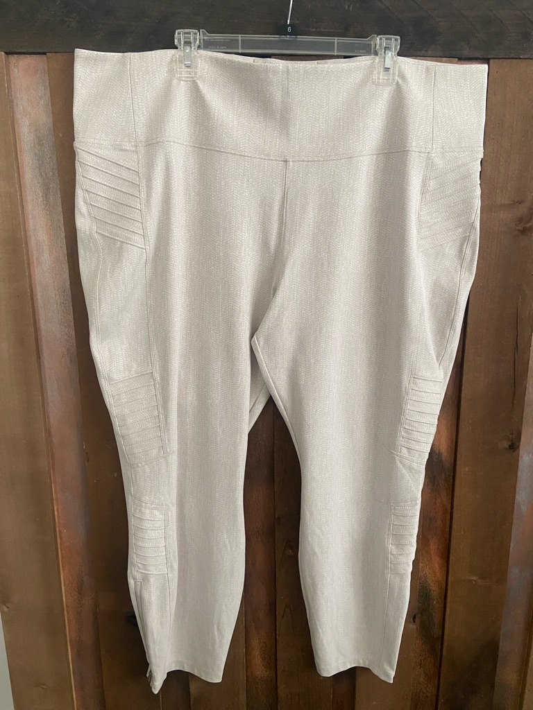 Athleta Cream Ankle Ponte Pants With Ribbed Side Panels